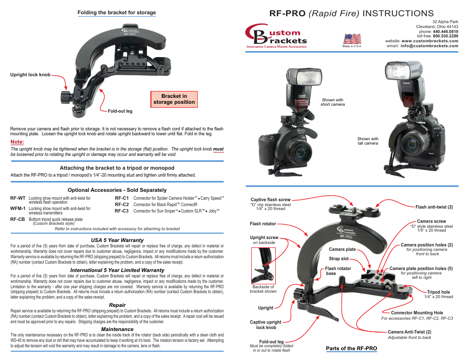 Custom Brackets RF-PRO (Rapid Fire) User Manual | 2 pages