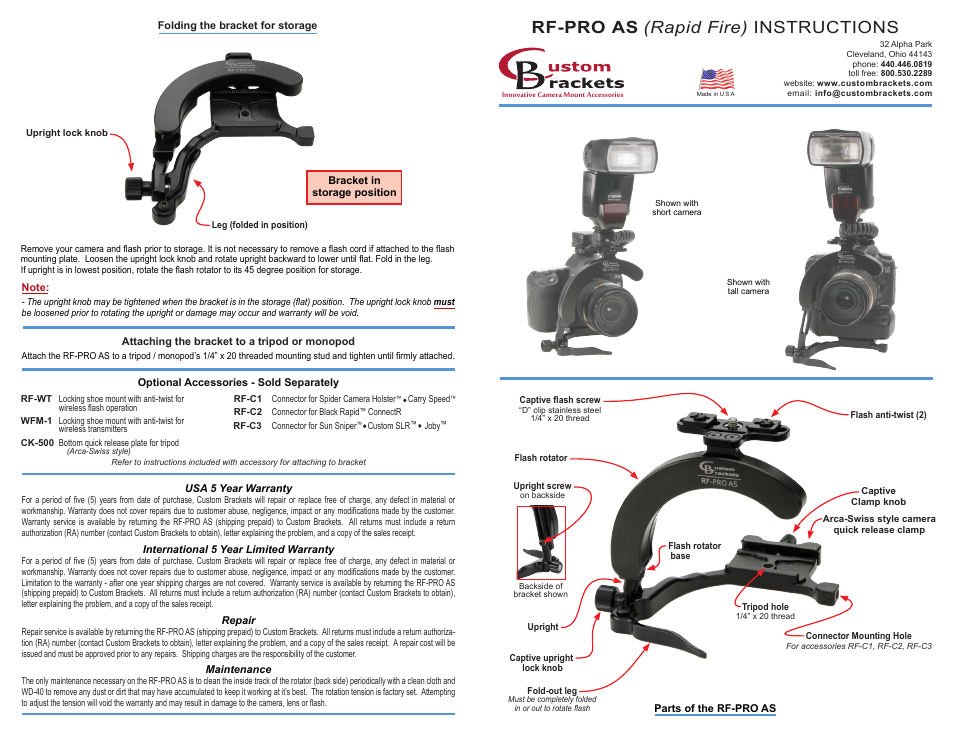 Custom Brackets RF-PRO AS (Rapid Fire) User Manual | 2 pages