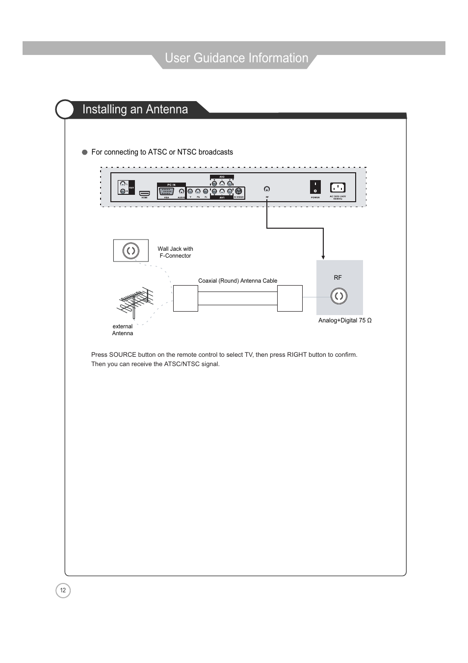 User guidance information, Installing an antenna | ASA Electronics JE4208 User Manual | Page 12 / 40