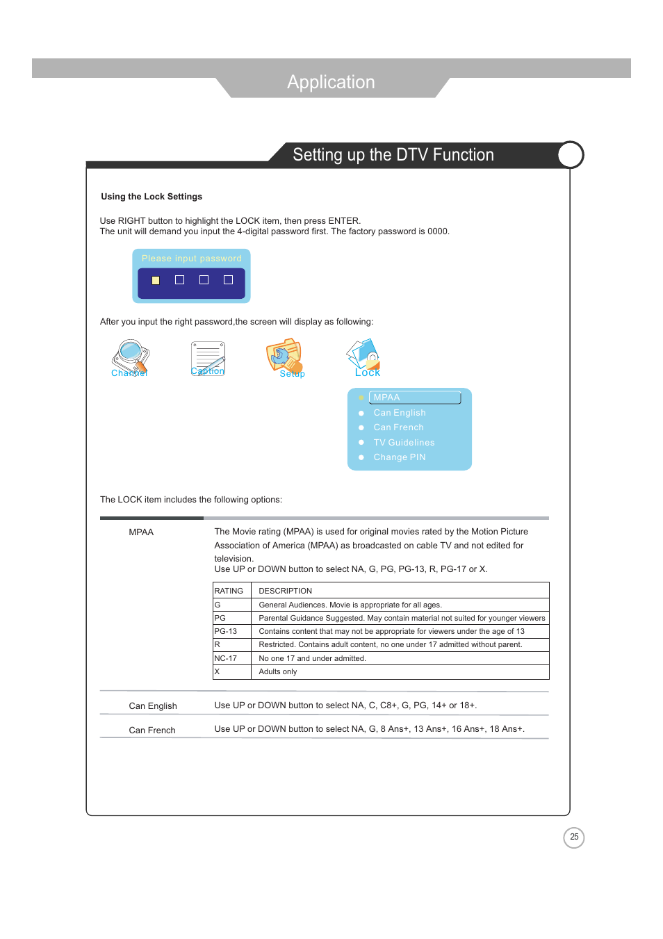 Application, Setting up the dtv function | ASA Electronics JE4208 User Manual | Page 25 / 40