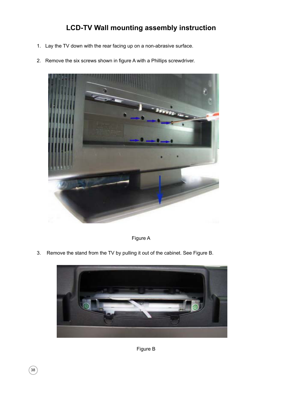 Lcd-tv wall mounting assembly instruction | ASA Electronics JE4208 User Manual | Page 38 / 40