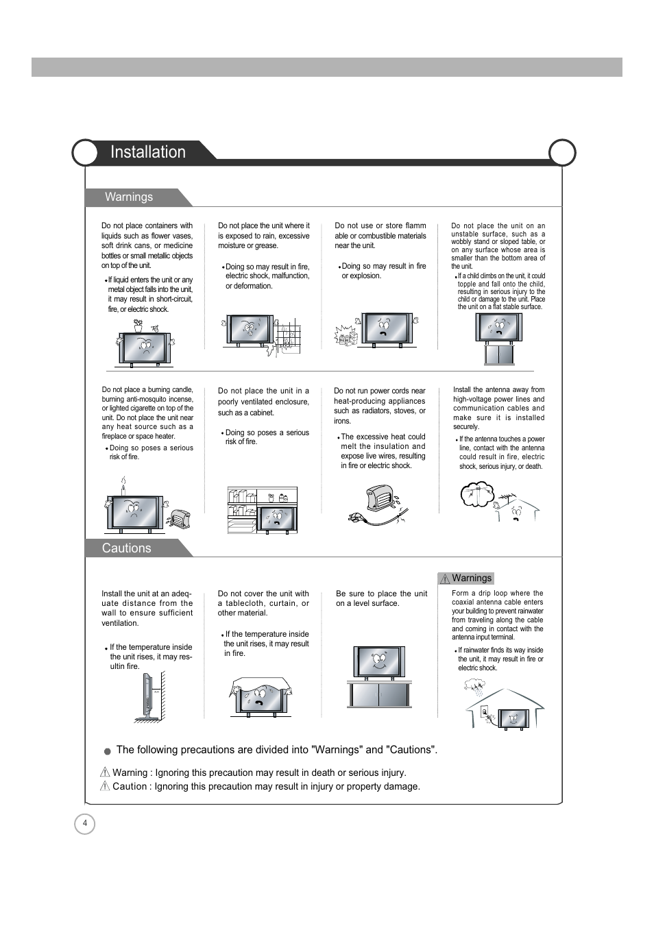 Installation, Cautions, Warnings | ASA Electronics JE4208 User Manual | Page 4 / 40