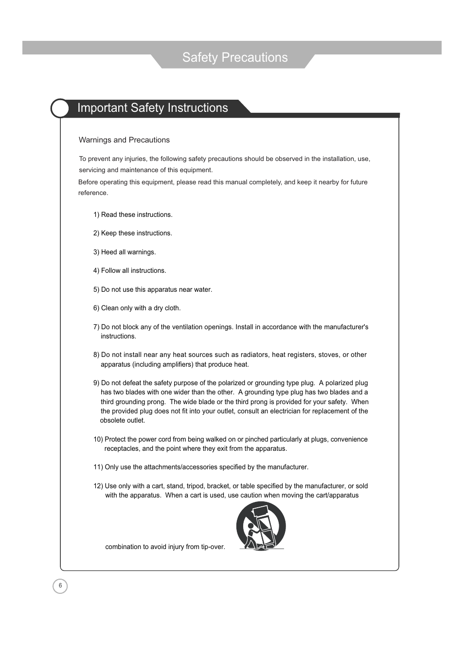 Safety precautions, Important safety instructions | ASA Electronics JE4208 User Manual | Page 6 / 40