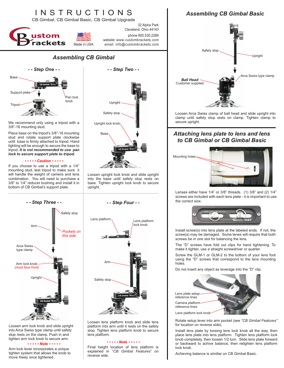 Custom Brackets CB Gimbal-LB User Manual | 2 pages