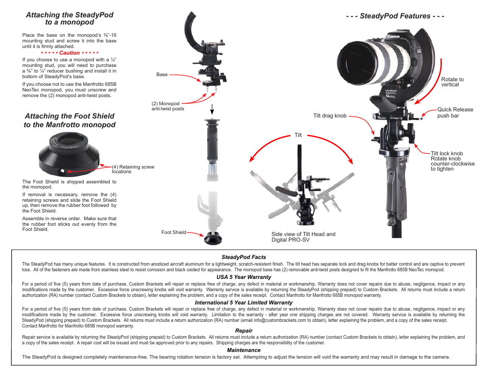 Attaching the steadypod to a monopod | Custom Brackets Yuri Arcurs SteadyPod AS Basic User Manual | Page 2 / 2