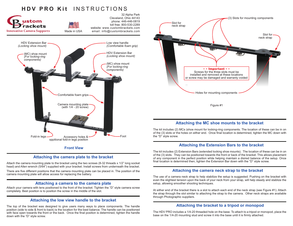 Custom Brackets HDV PRO Kit User Manual | 2 pages