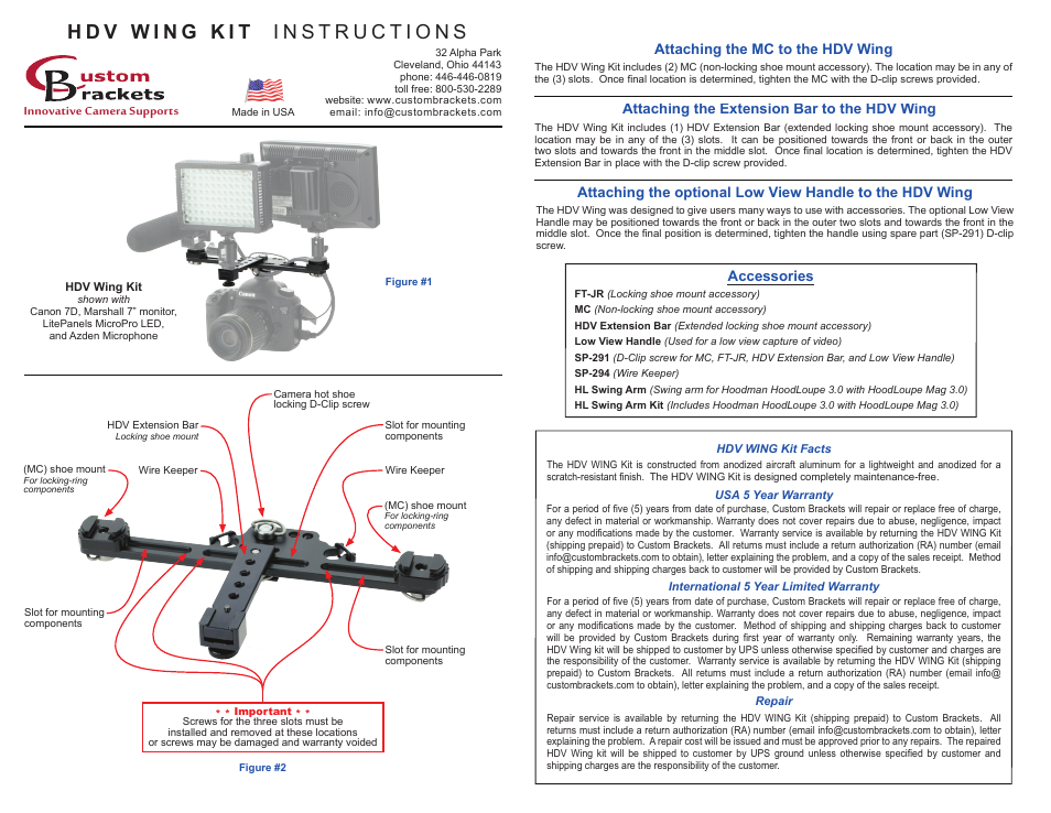 Custom Brackets HDV Wing Kit User Manual | 1 page