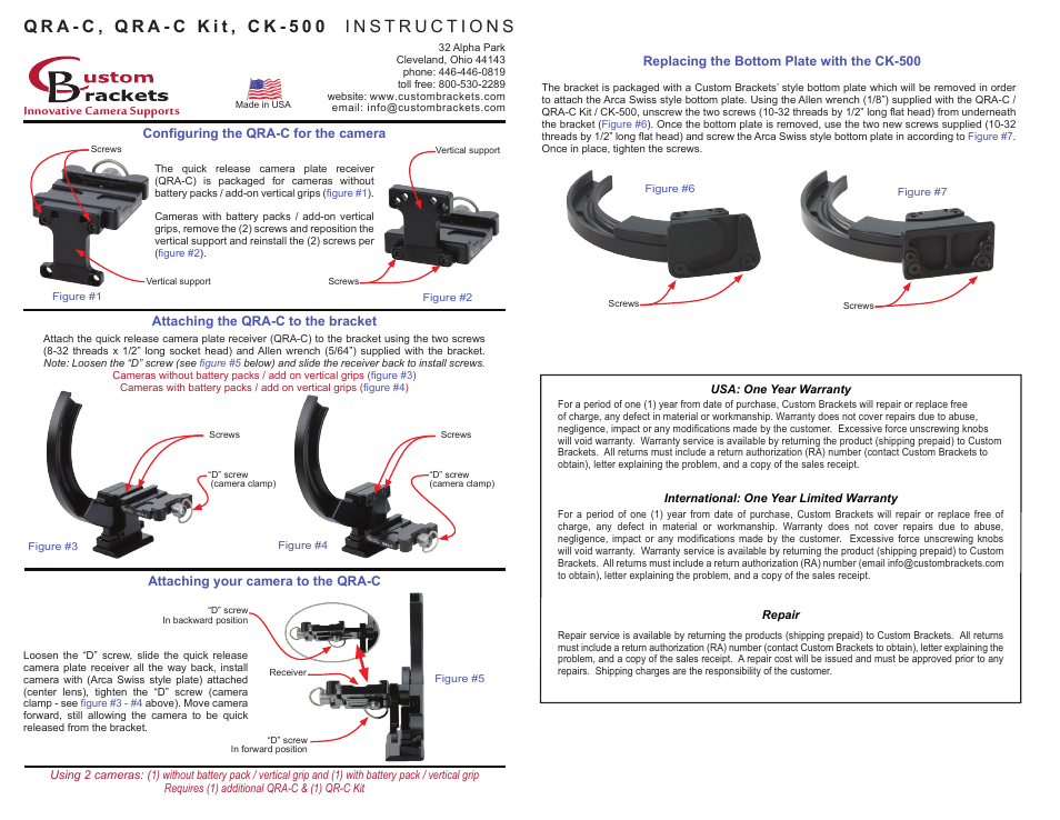 Custom Brackets QRA-C Kit User Manual | 1 page