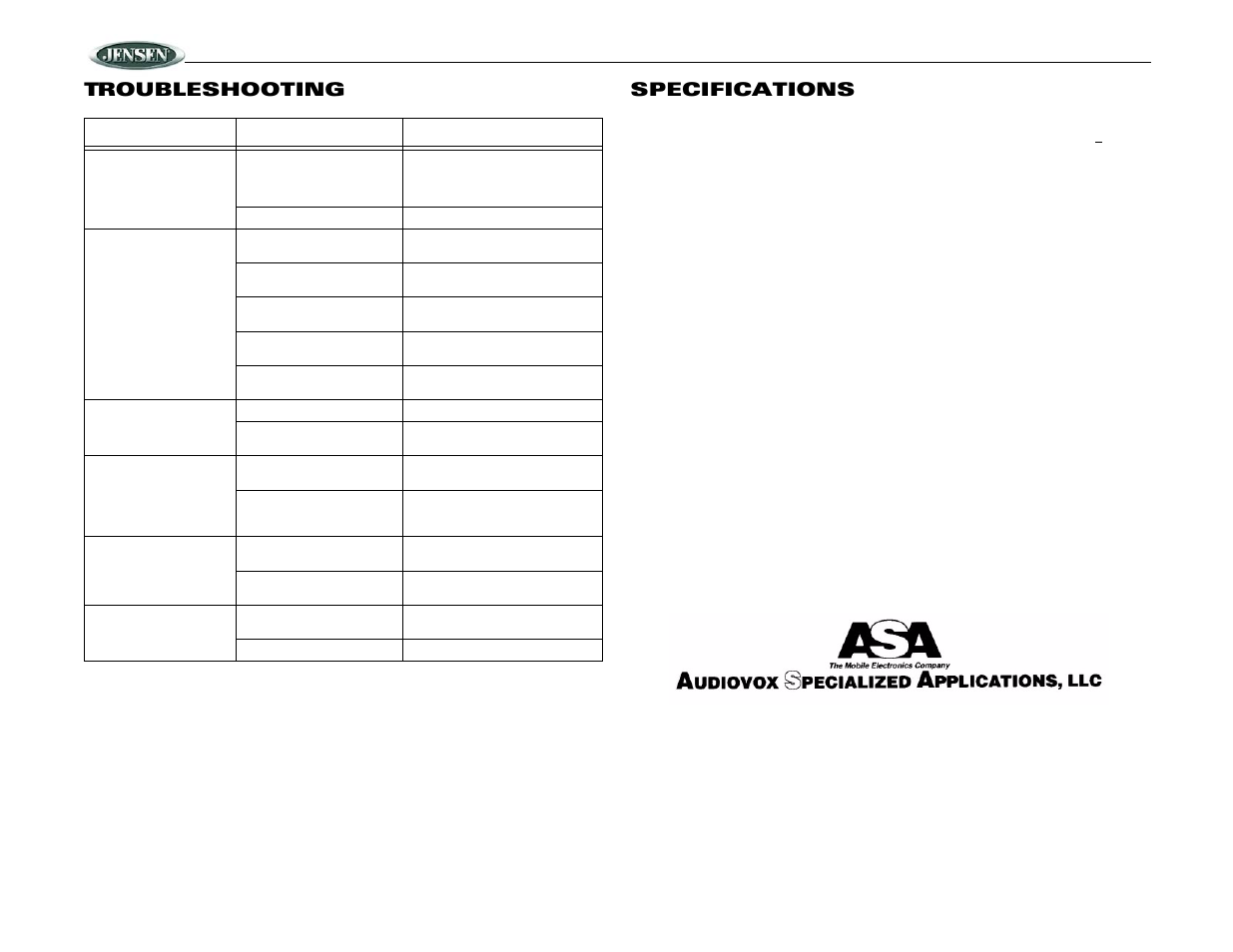 Vr182, Troubleshooting specifications | ASA Electronics VR182 User Manual | Page 16 / 16