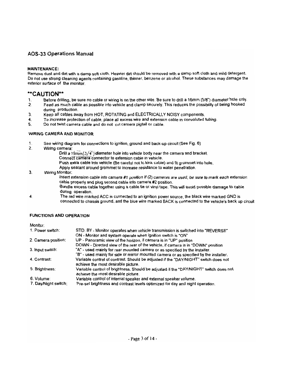 Caution | ASA Electronics AOS-33 User Manual | Page 4 / 15
