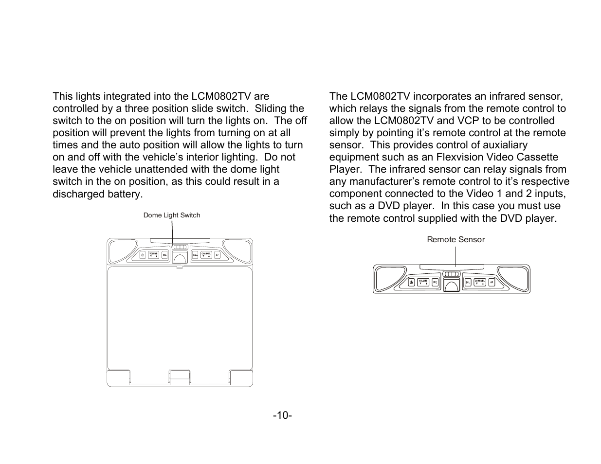 Operation, Overhead dome lights, Remote sensor | ASA Electronics 856 User Manual | Page 10 / 17
