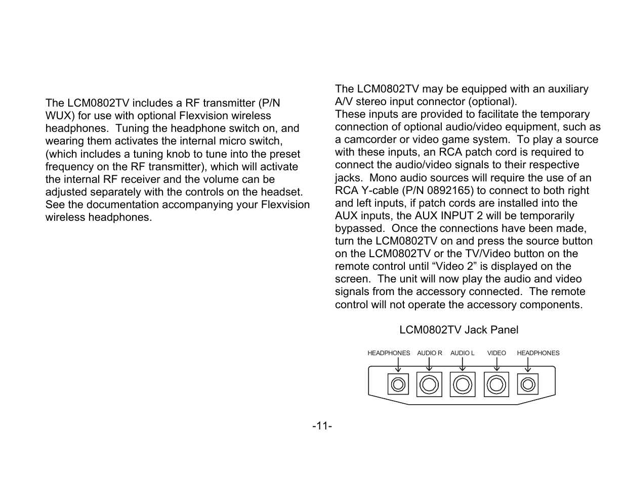 Optional accessories, Wireless headphones, Auxiliary a/v stereo inputs jack | ASA Electronics 856 User Manual | Page 11 / 17