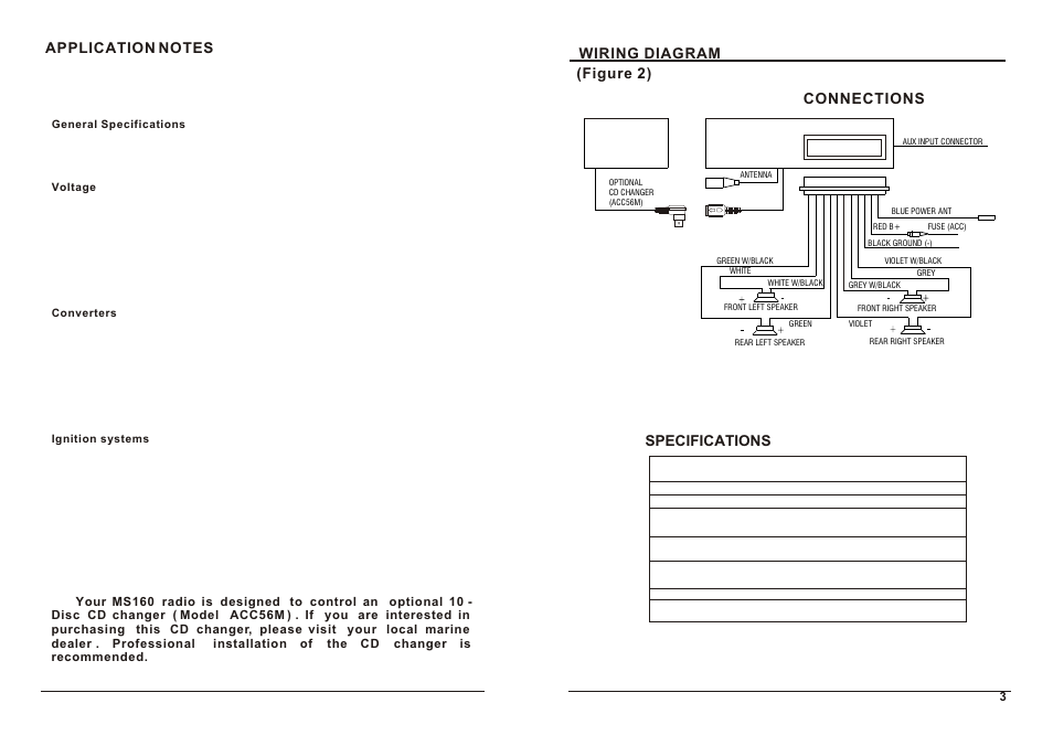Unit, Specifications, Connections | Wiring diagram (figure 2) | ASA Electronics MS160 User Manual | Page 4 / 5