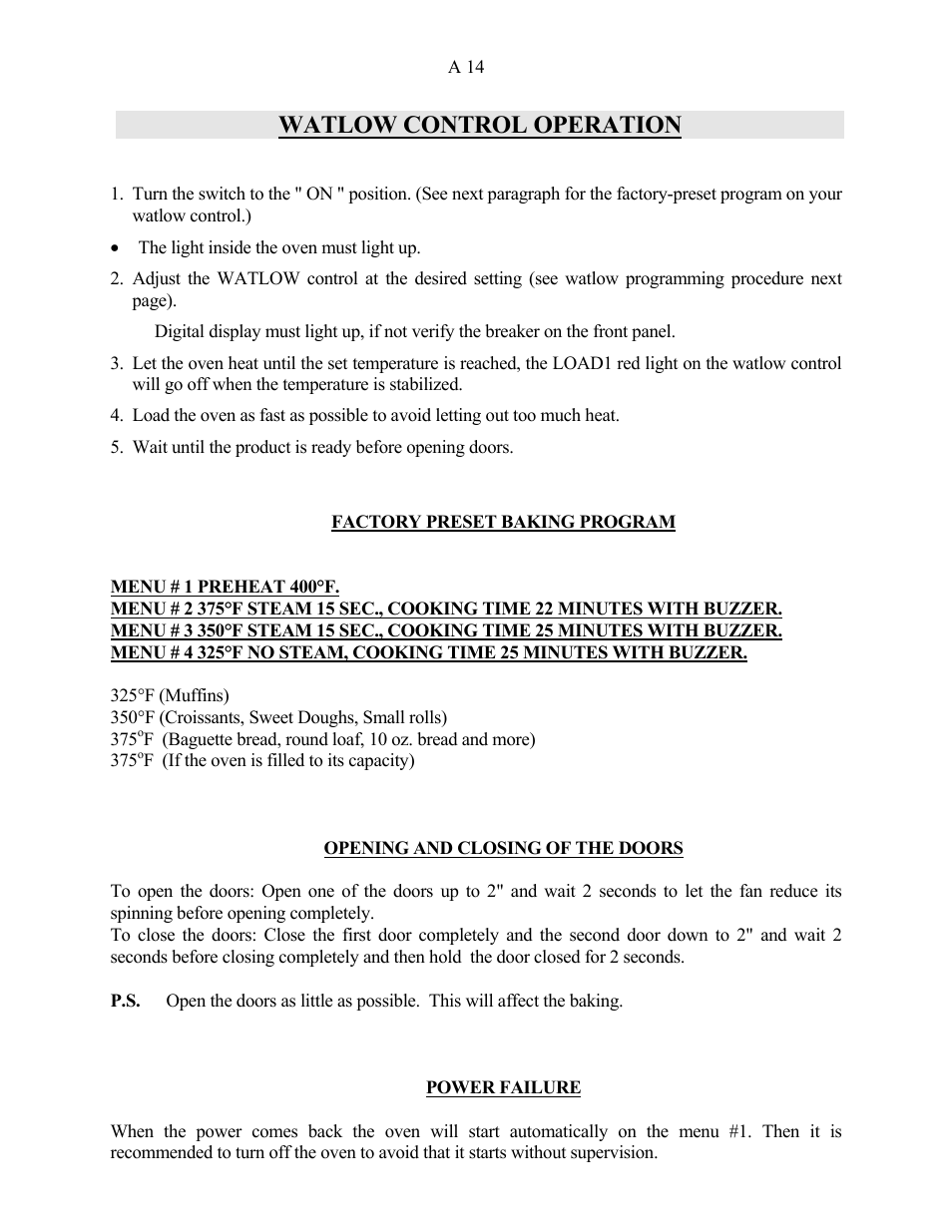 Watlow control operation | Doyon JAOP3 User Manual | Page 16 / 67