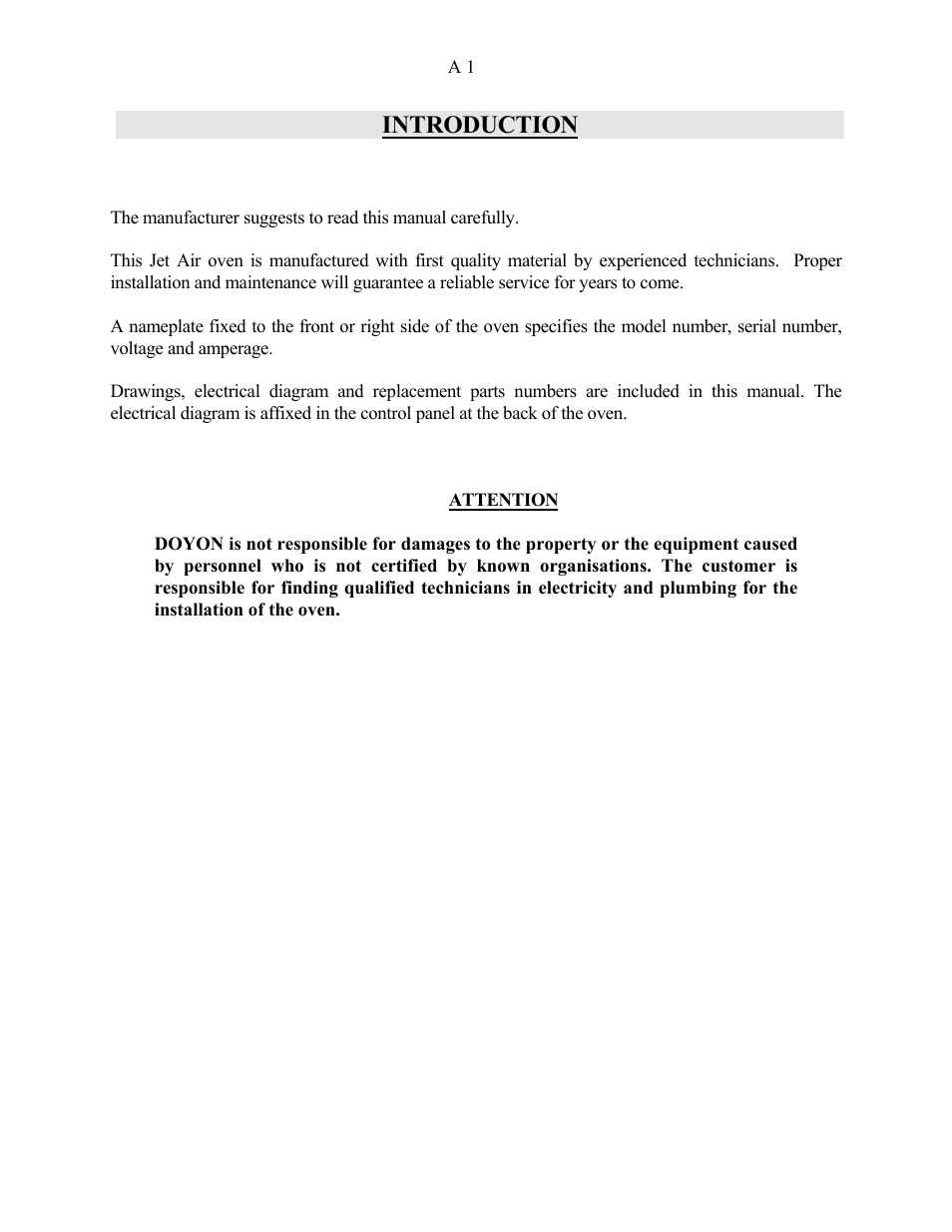Introduction | Doyon JAOP3 User Manual | Page 3 / 67