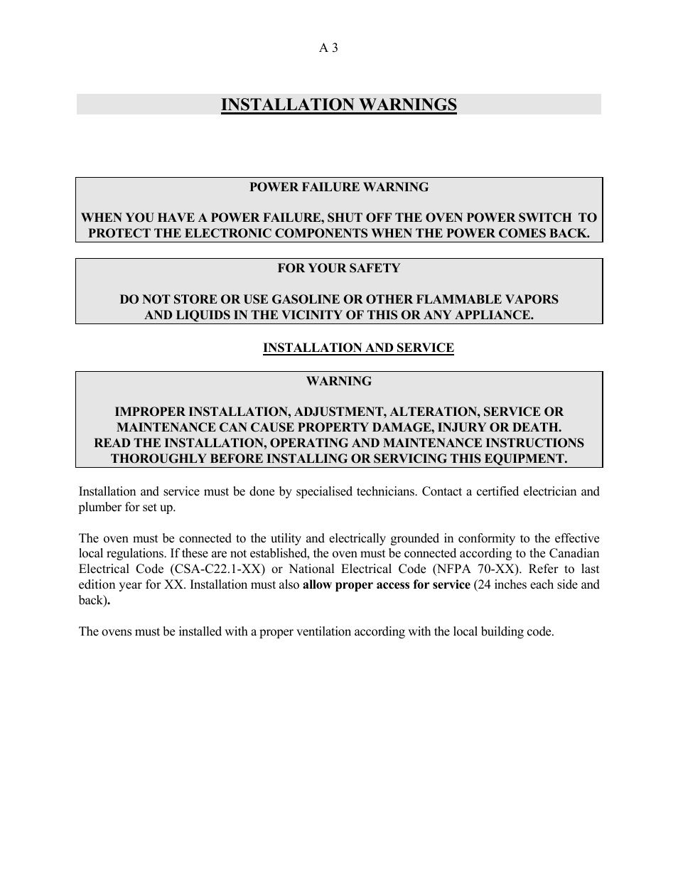 Installation warnings | Doyon JAOP3 User Manual | Page 5 / 67