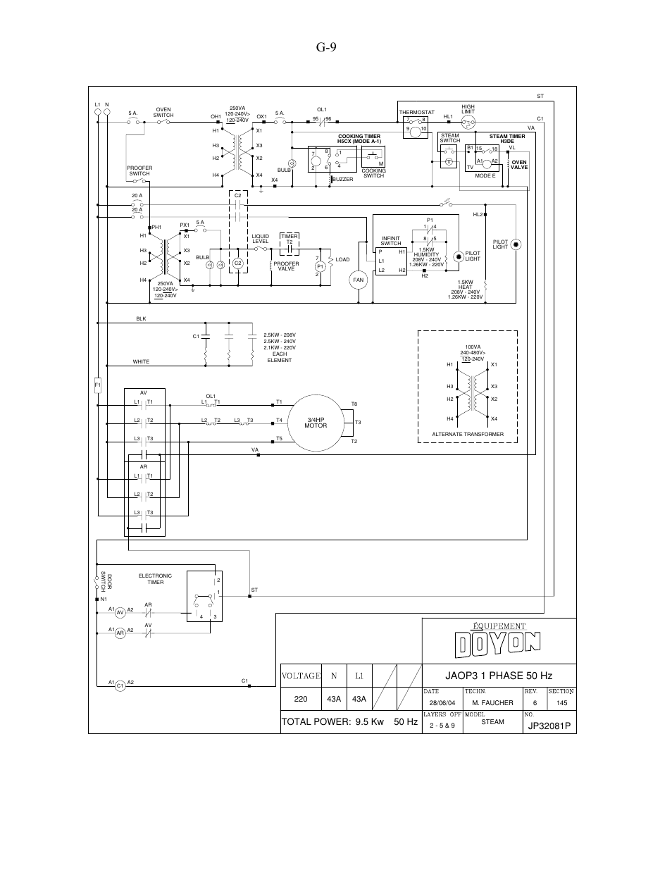 Jaop3 1 phase 50 hz, Total power: 9.5 kw 50 hz | Doyon JAOP3 User Manual | Page 63 / 67