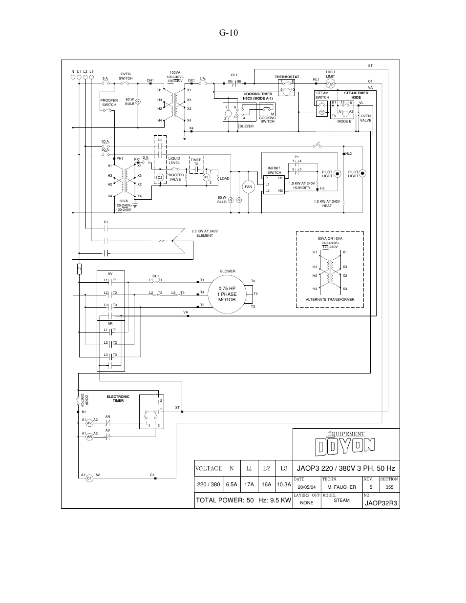 G-10, Hz: total power: 50 9.5 kw, Jaop32r3 | Doyon JAOP3 User Manual | Page 64 / 67