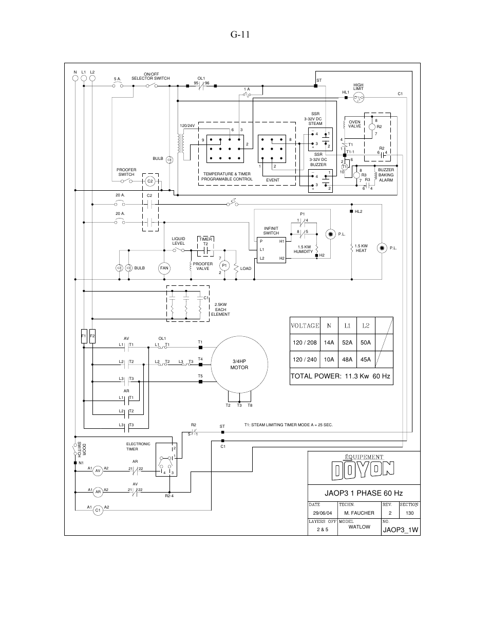 G-11, Jaop3 1 phase 60 hz, Jaop3_1w | Doyon JAOP3 User Manual | Page 65 / 67