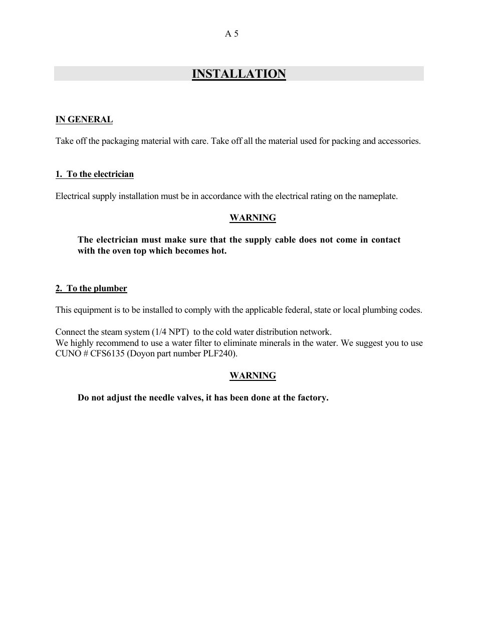 Installation | Doyon JAOP3 User Manual | Page 7 / 67