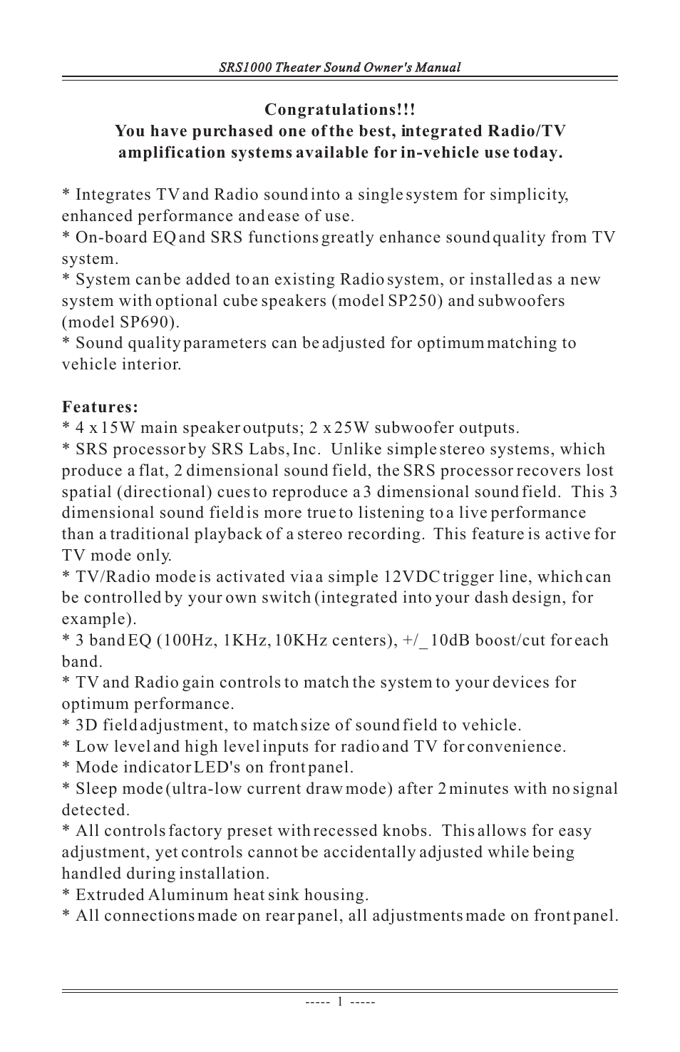 ASA Electronics SRS1000 User Manual | Page 2 / 12