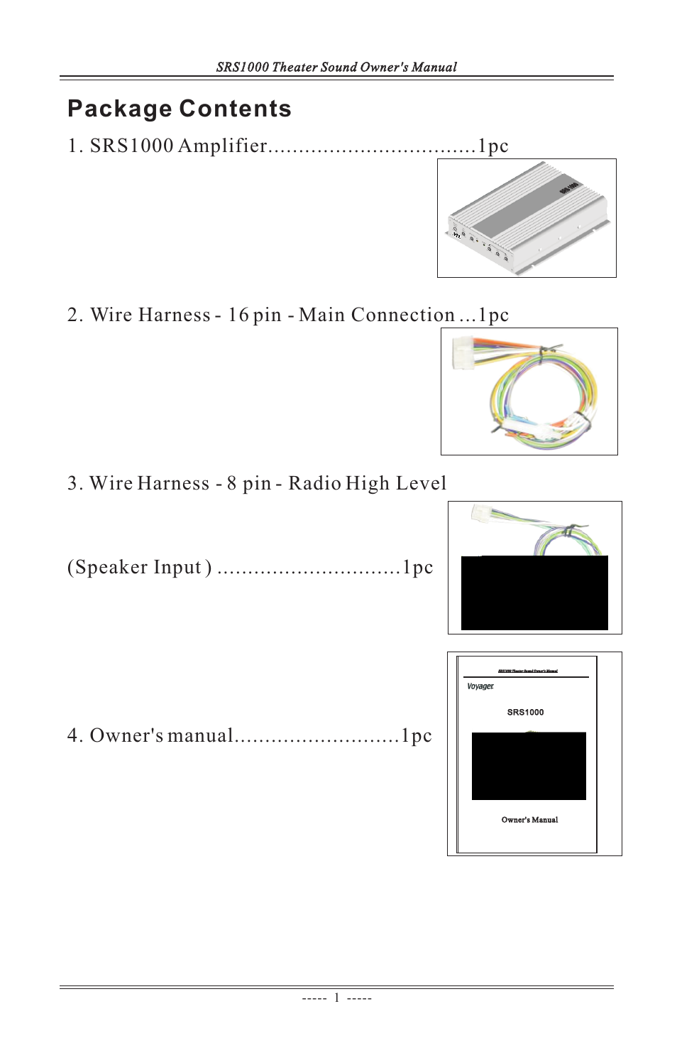 Package contents, Front/rear panel description (1), Theat er so und theat er so und | ASA Electronics SRS1000 User Manual | Page 6 / 12