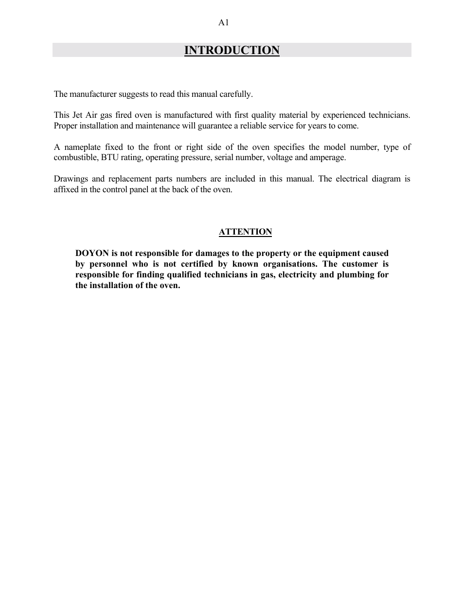 Introduction | Doyon PIZ3 User Manual | Page 3 / 44