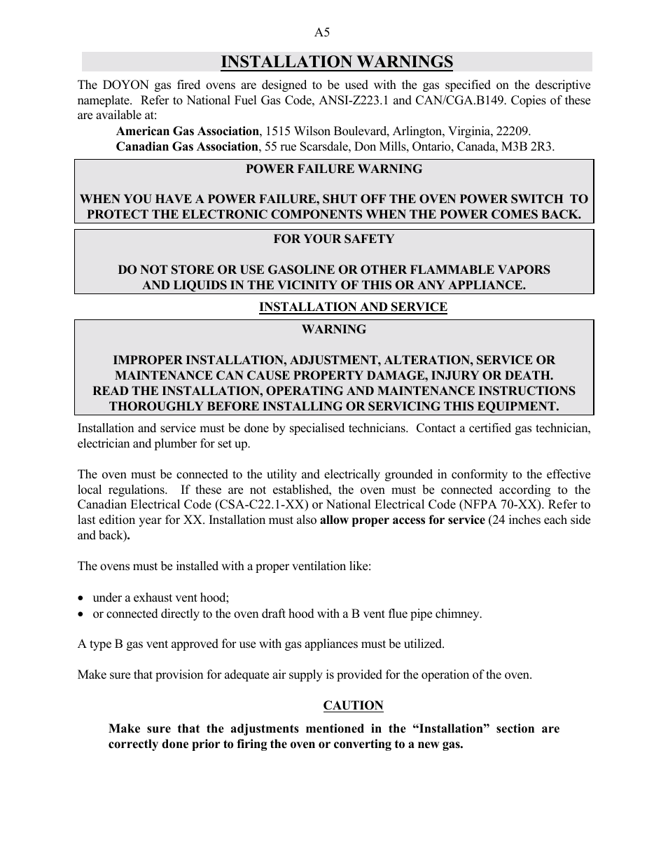 Installation warnings | Doyon PIZ3 User Manual | Page 7 / 44