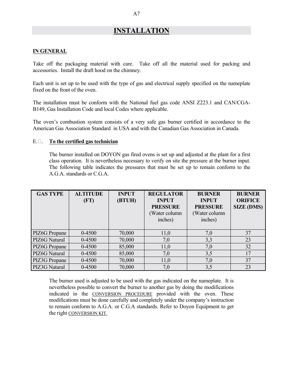 Installation | Doyon PIZ3 User Manual | Page 9 / 44