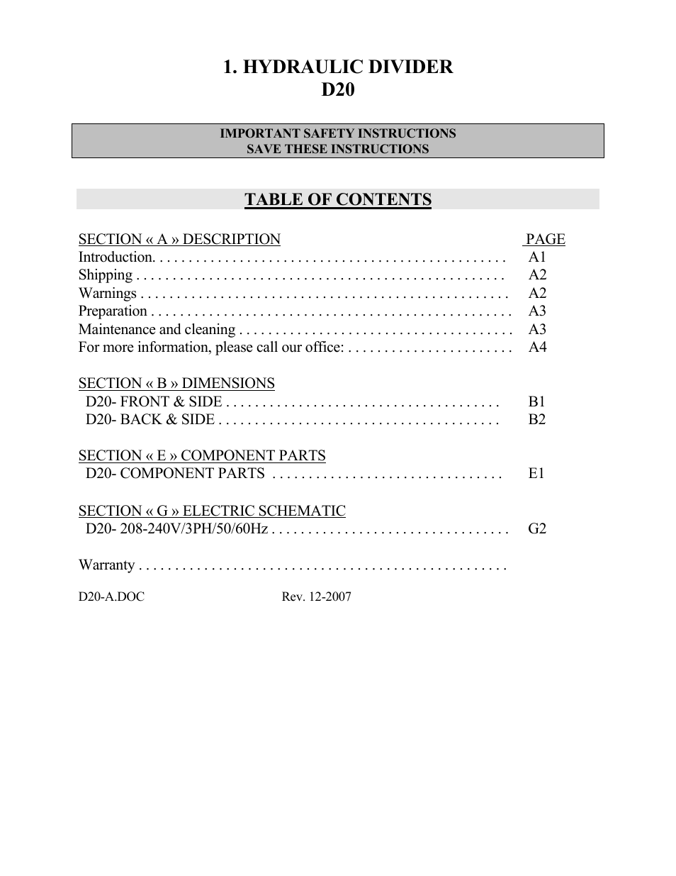 Doyon D20 User Manual | 16 pages