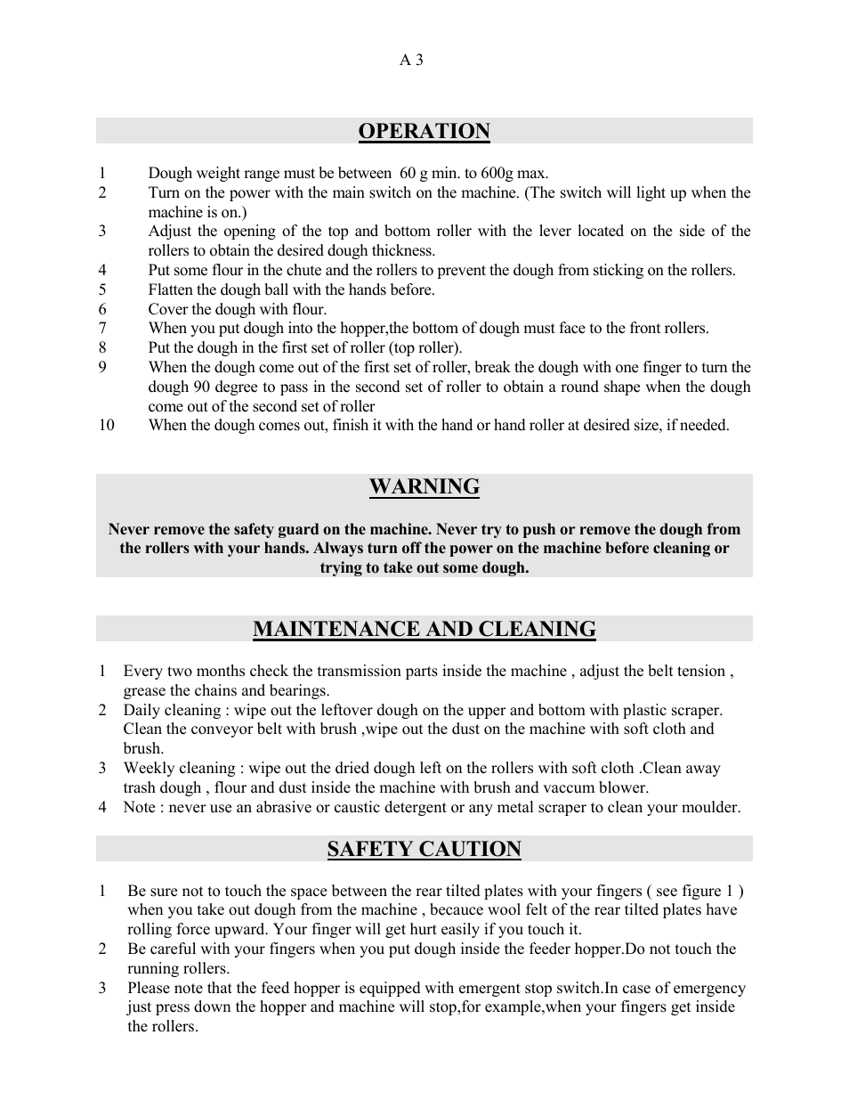 Operation, Warning, Maintenance and cleaning | Safety caution | Doyon SM-380 User Manual | Page 4 / 25