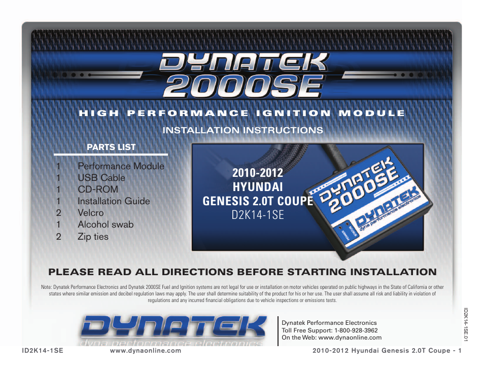 Dynatek D2K14-1SE User Manual | 6 pages