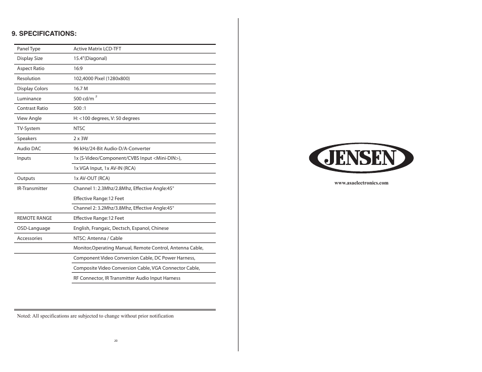 ASA Electronics JE1510 User Manual | Page 13 / 13