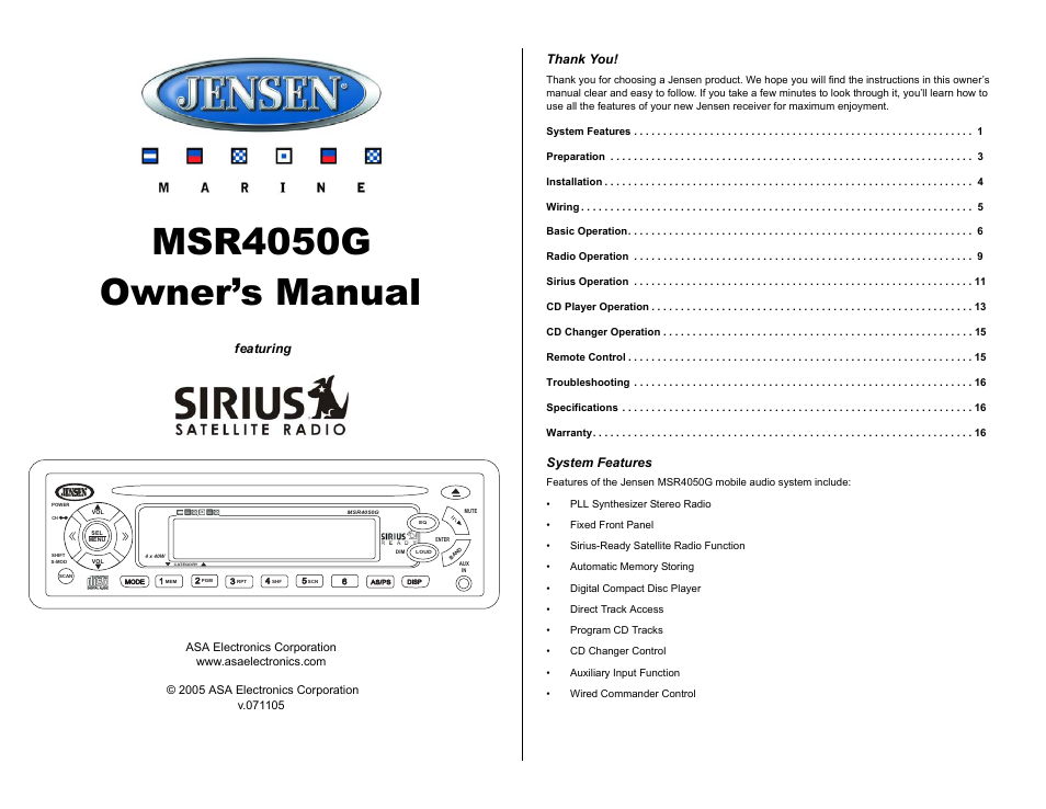 ASA Electronics MSR4050G User Manual | 18 pages