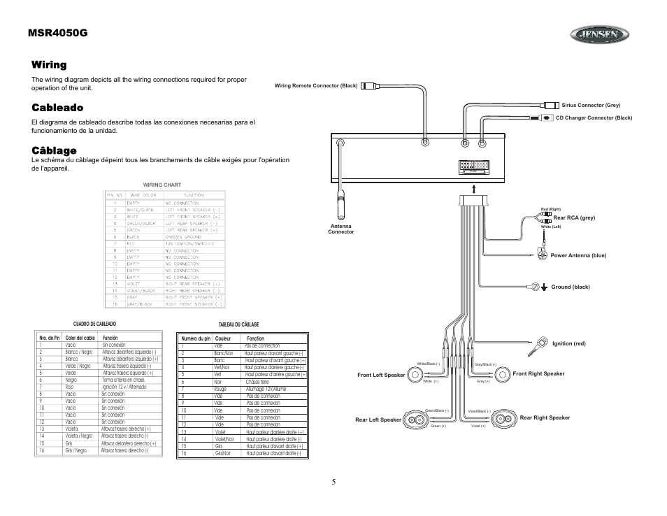 Wiring, Cableado, Câblage | Msr4050g | ASA Electronics MSR4050G User Manual | Page 5 / 18