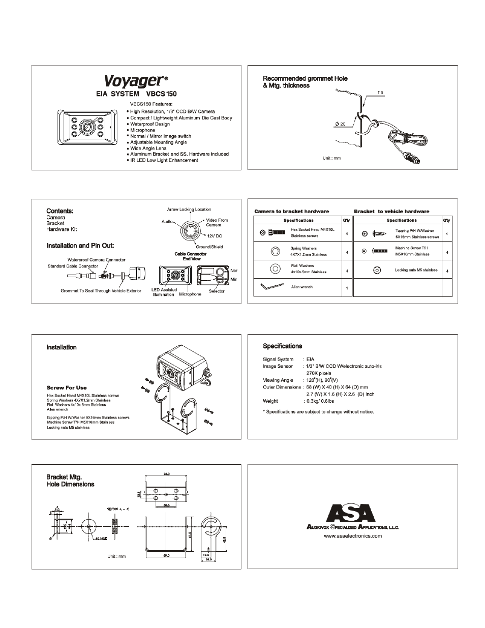 ASA Electronics Voyager VBCS 150 User Manual | 1 page