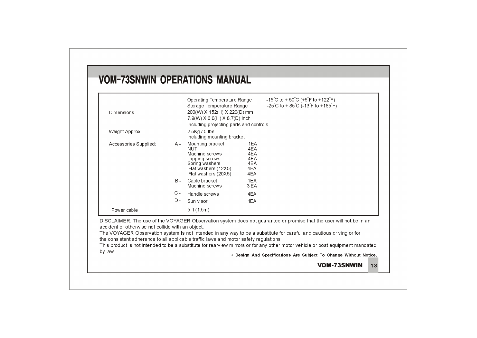 Vom-73snwin operations manual | ASA Electronics VOM-73SNWIN User Manual | Page 14 / 16