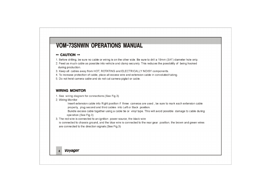 Caution, Wiring monitor, Vom-73snwin operations manual | ASA Electronics VOM-73SNWIN User Manual | Page 5 / 16