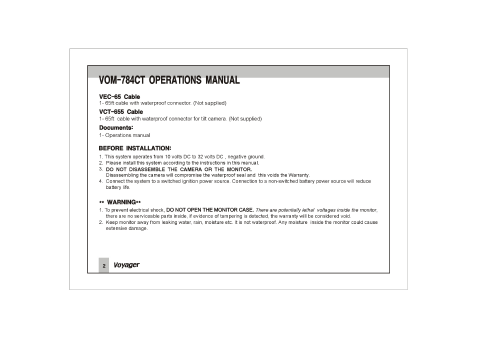 Vom-784ct operations manual | ASA Electronics Voyager VOM-784CT User Manual | Page 3 / 16