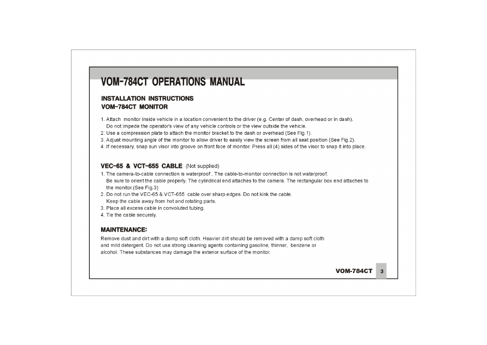 Vom-784ct operations manual | ASA Electronics Voyager VOM-784CT User Manual | Page 4 / 16
