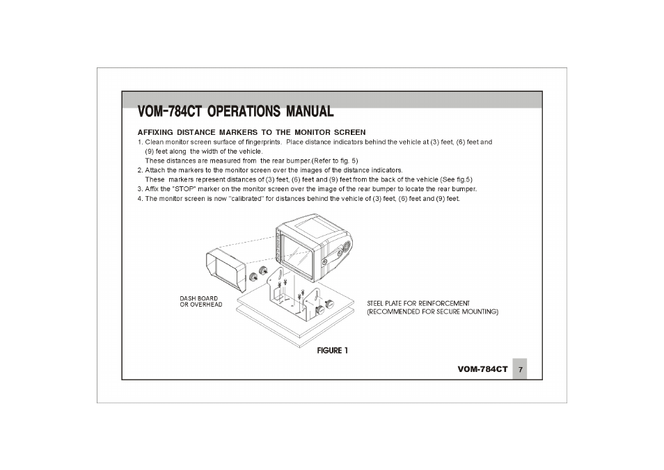 Affixing distance markers to the monitor screen, Vom-784ct operations manual | ASA Electronics Voyager VOM-784CT User Manual | Page 8 / 16
