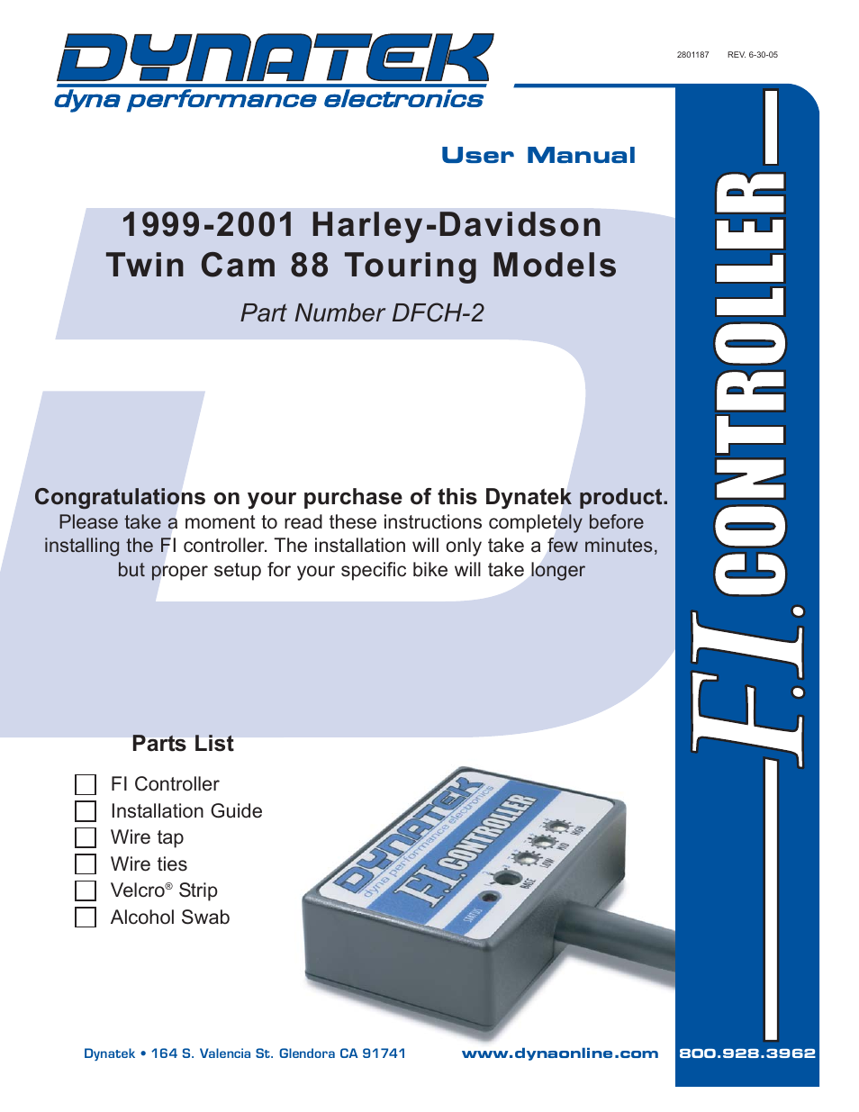 Dynatek 1999-2001 Harley-Davidson Twin Cam 88 Touring Models User Manual | 4 pages