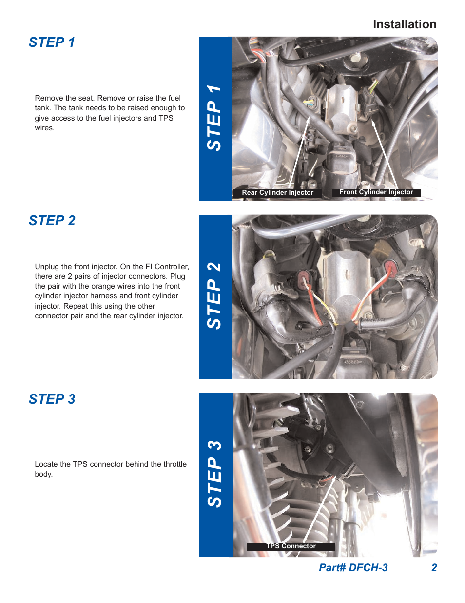 Step 1, Step 3 step 2 | Dynatek 2002-2005 Harley-Davidson Twin Cam Touring Models User Manual | Page 2 / 4