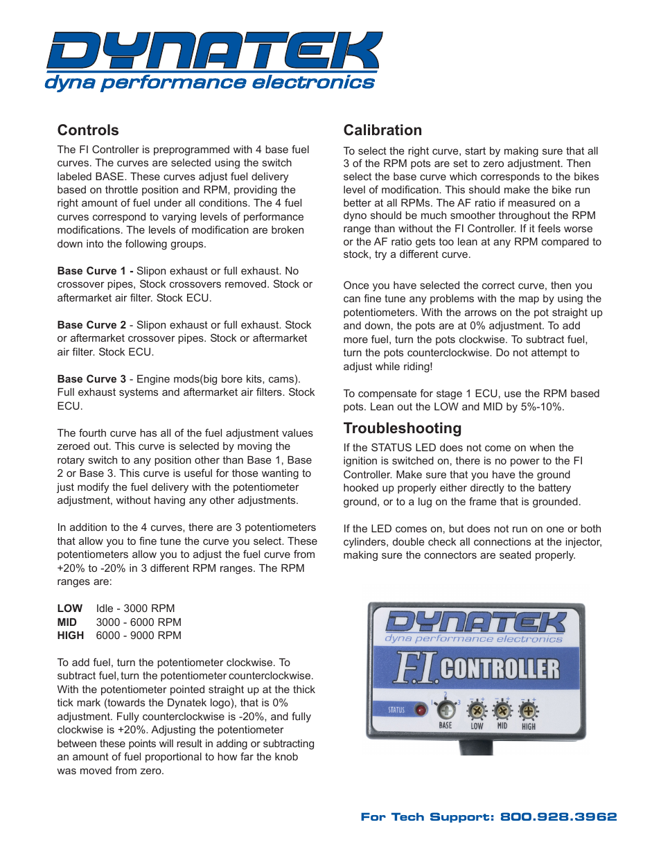 Controls, Calibration, Troubleshooting | Dynatek 2002-2005 Harley Davidson V-Rod Models User Manual | Page 5 / 5