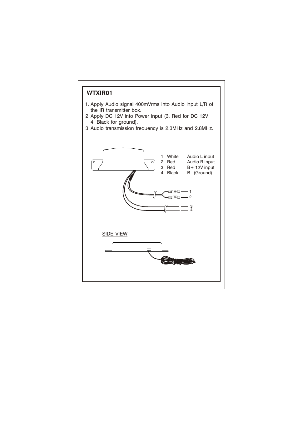 ASA Electronics WTXIR01 User Manual | 1 page