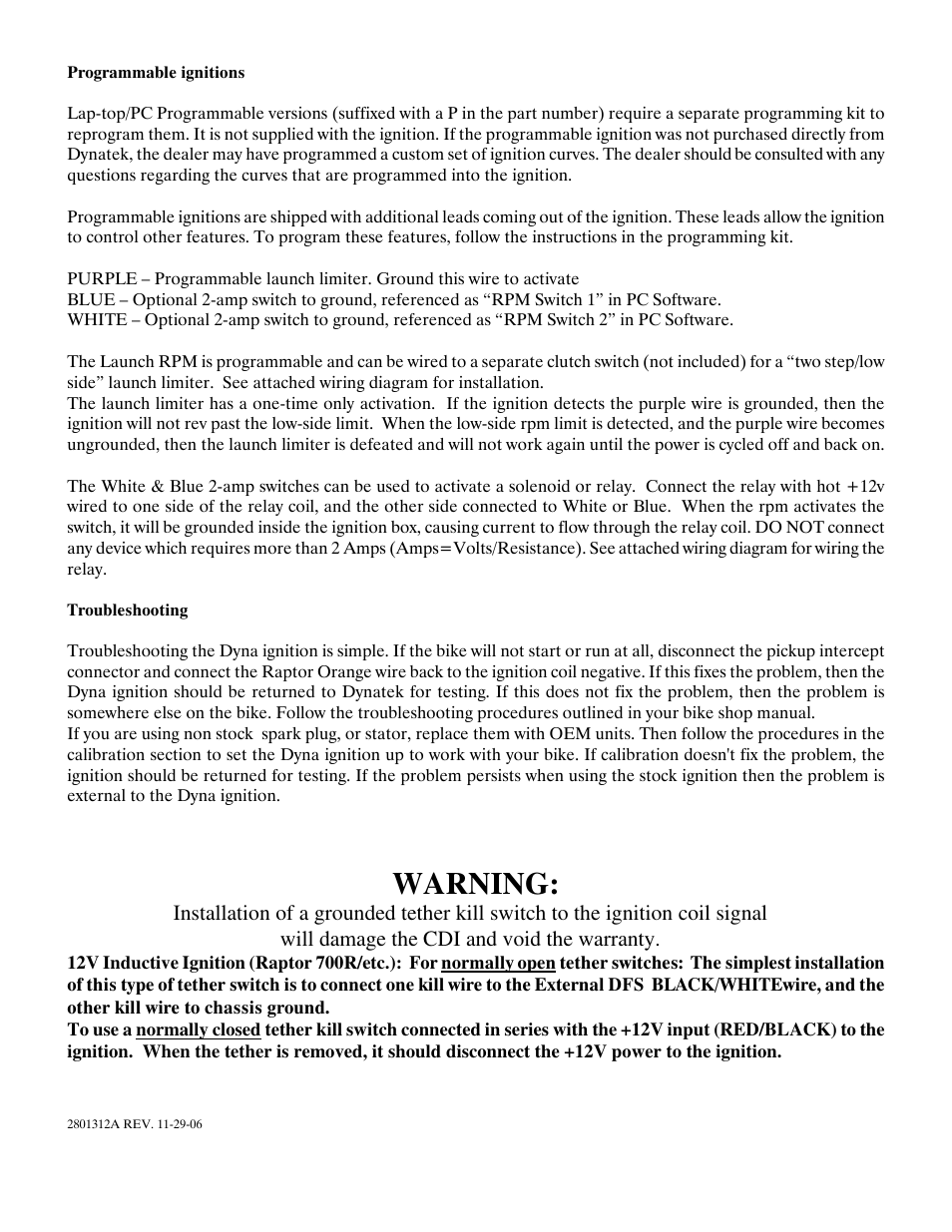 Warning | Dynatek Dyna FS Ignition for 2006+ Yamaha Raptor 700R User Manual | Page 2 / 4