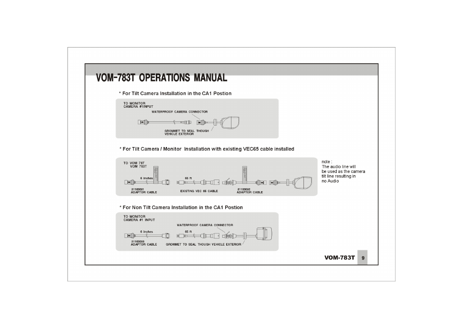 For tilt camera installation in the ca1 postion, Vom-783t operations manual, Do ton=^^^3=co <u | ASA Electronics VOYAGER VOM-783T User Manual | Page 10 / 16