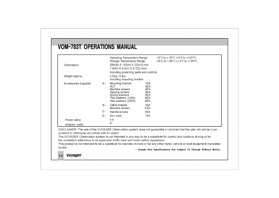 Vom-783t operations manual | ASA Electronics VOYAGER VOM-783T User Manual | Page 15 / 16