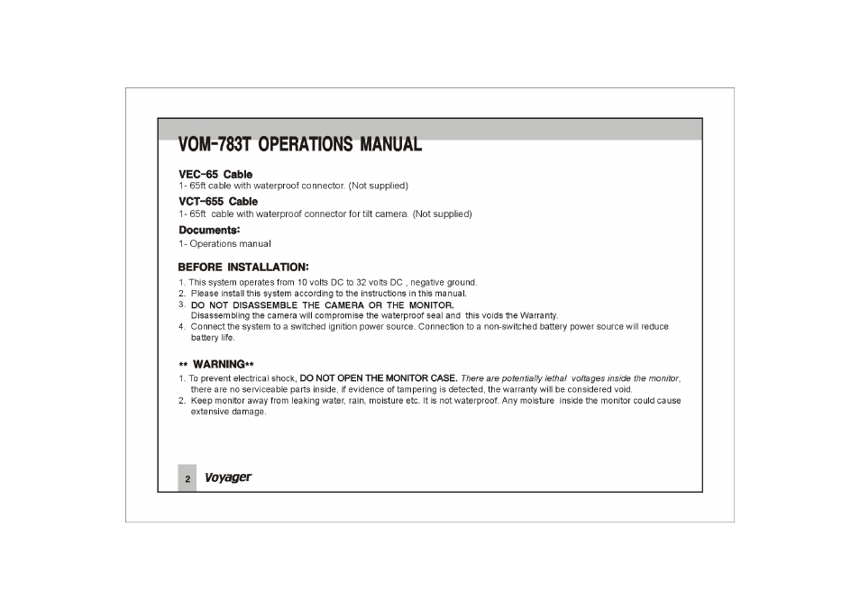 Vom-783t operations manual | ASA Electronics VOYAGER VOM-783T User Manual | Page 3 / 16