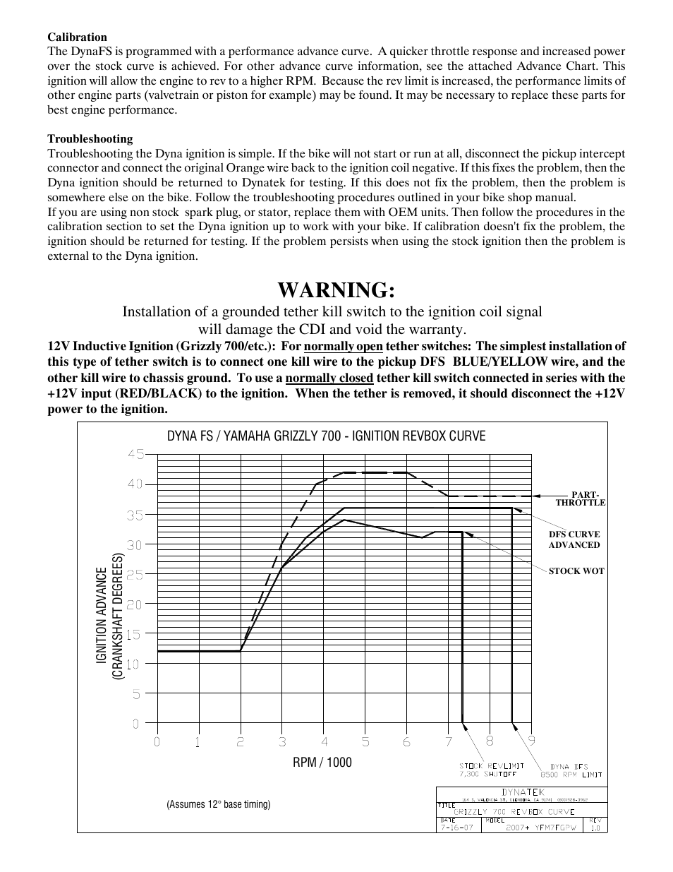 Warning | Dynatek Dyna FS Ignition for 2007-2009 Yamaha Grizzly 700FI User Manual | Page 4 / 4